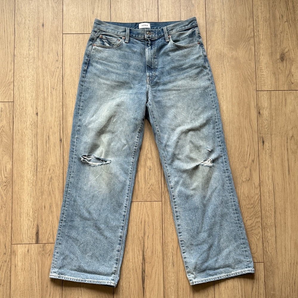 Pistola Women's Jeans Size 30 Light Wash Wide Leg Distressed Ripped 100% Cotton